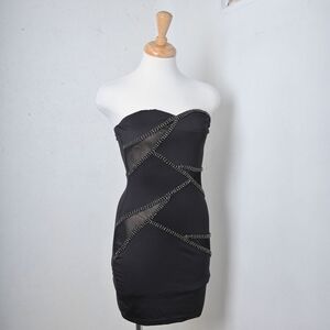 Nikibiki | Strapless rhinestone black mini dress